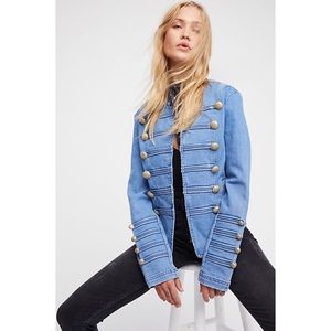 Free People Military Denim Jacket - Indigo Blue